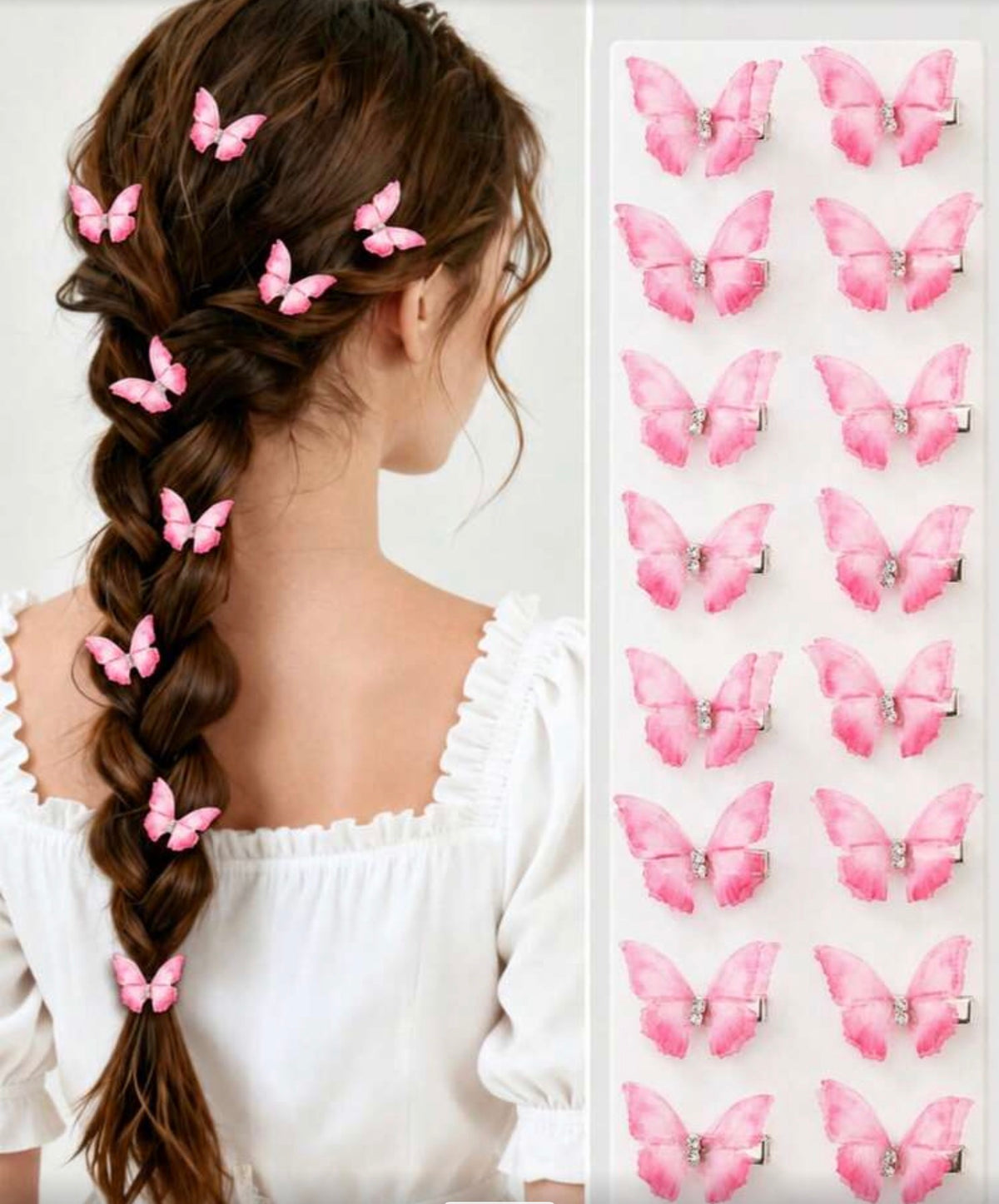 10pcs/Pack Double Layer Crystal Mesh Butterfly Hair