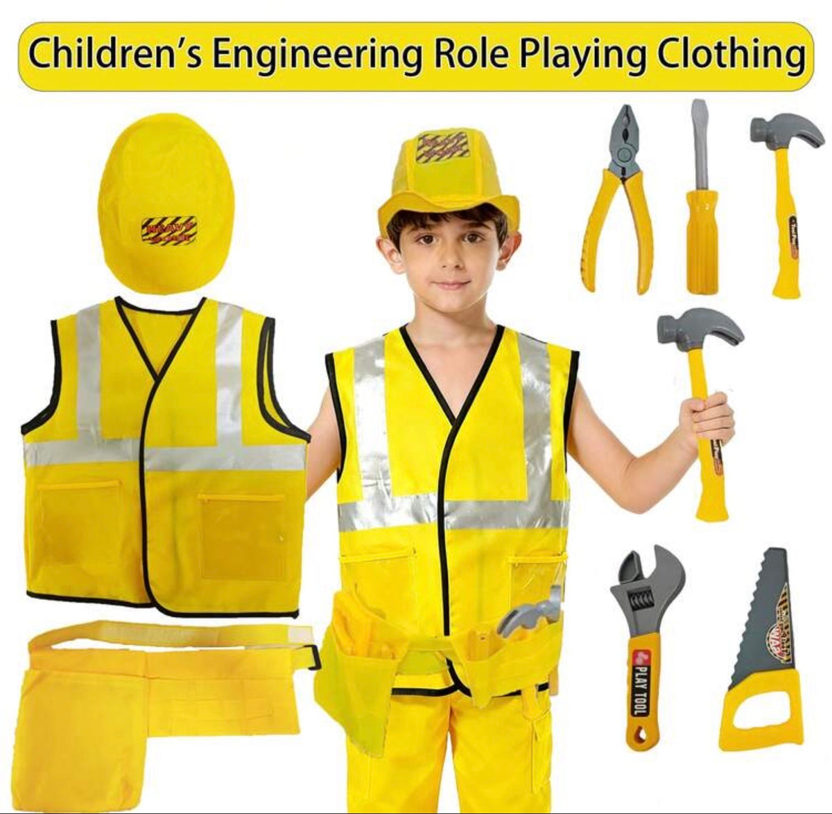 8pcs Kids Engineering Role Play Costume Set