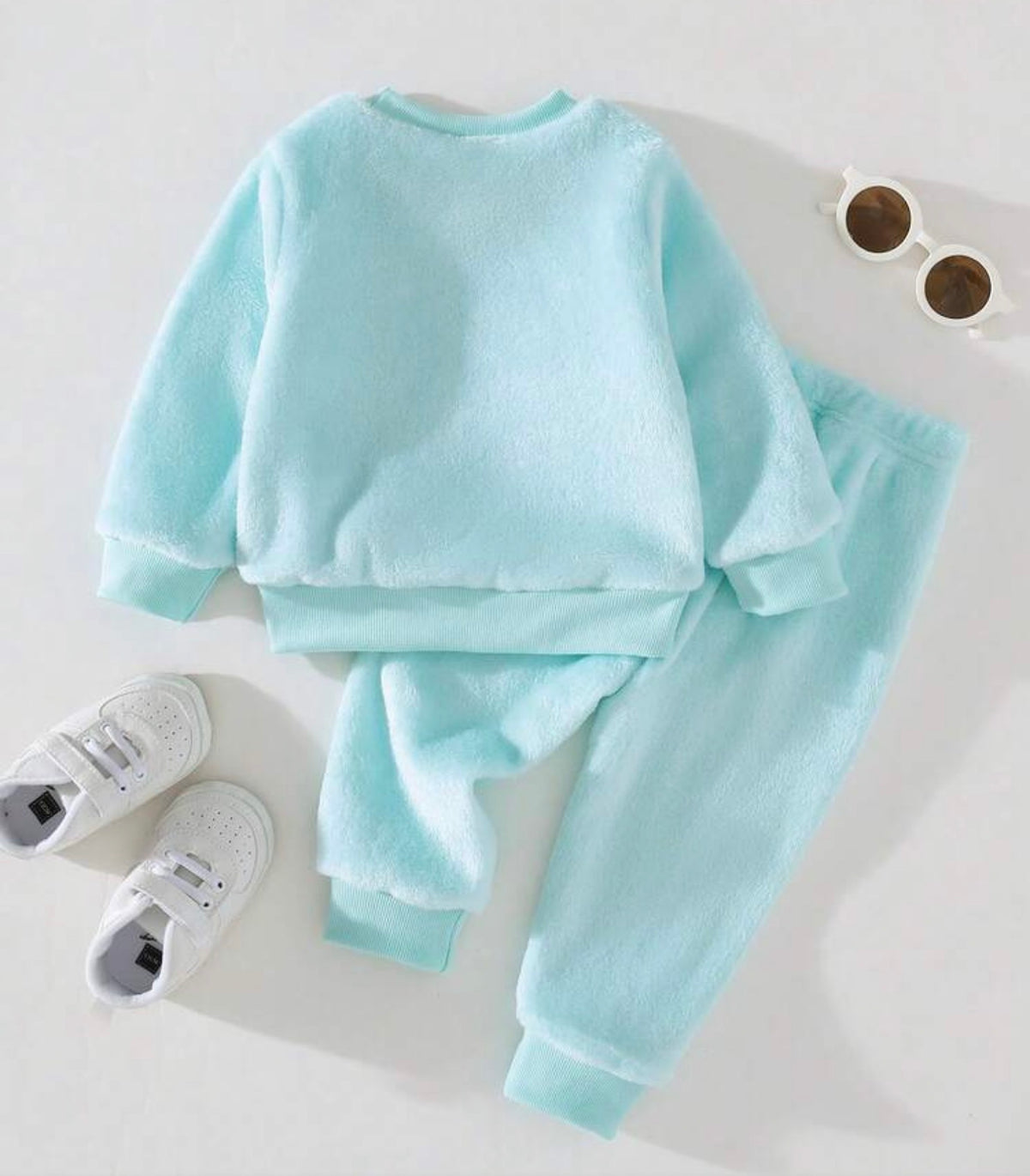 2pcs Sweatshirt Jogger Pants Fuzzy Plush Long Sleeve