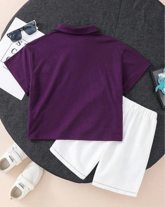 Byeori 2pcs/Set Letter Print Short Sleeve Polo Shirt And Pocket Shorts