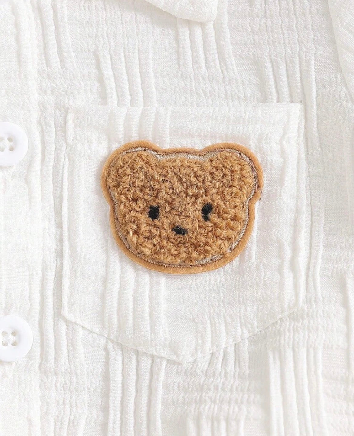 2pcs Baby Boy Textured Pocket Bear Embroidery Shirt & Shorts Street Fashion Children Set