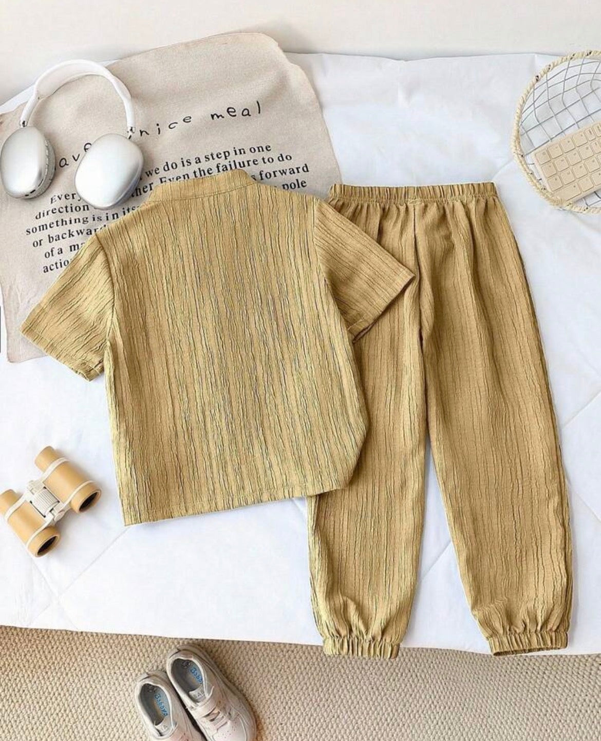 2pcs/Set Korean Style Casual Short Sleeve Shirt And Drawstring Pants