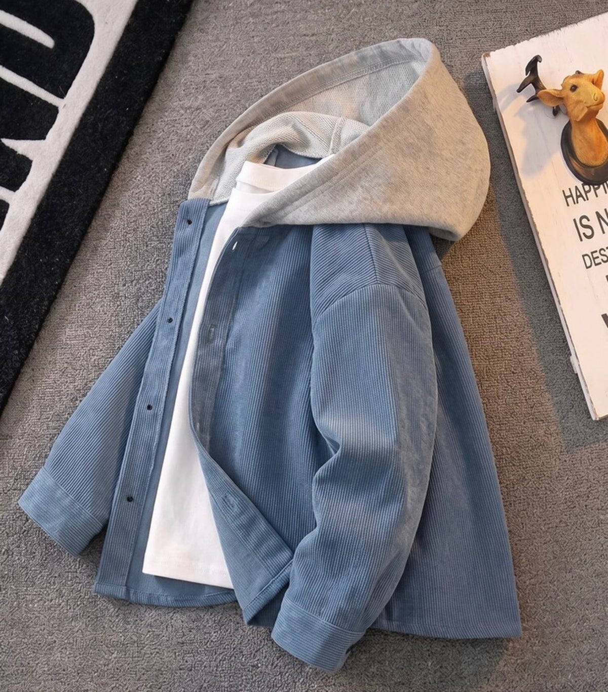 Versatile Comfortable Blue Open Front Long Sleeve Hooded Woven Jacket