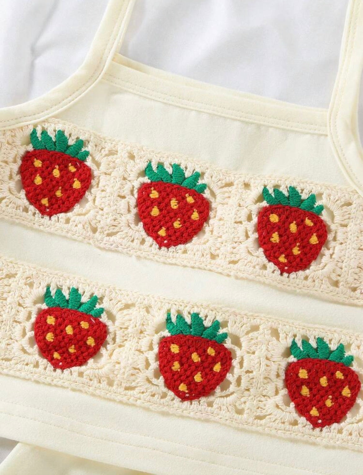 Strawberry Decor Camisole Top And Elastic Waist Fitted Skirt