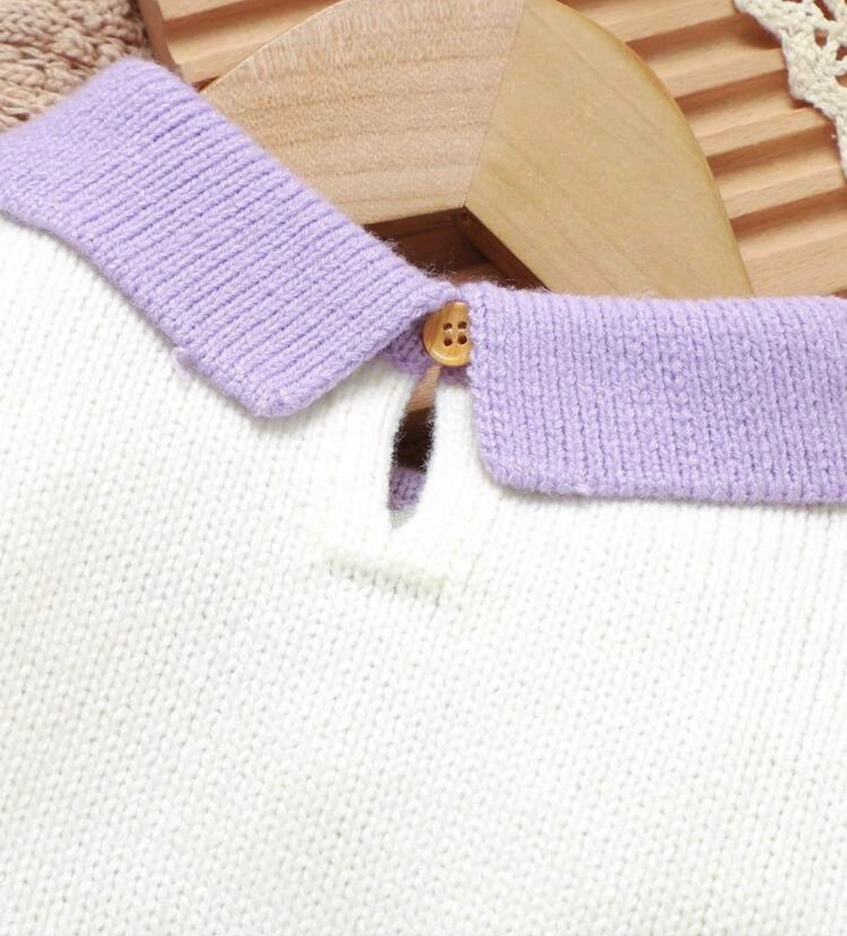 White Floral Purple Sweater Set,Long Sleeve Top With 3D Flower Pleated Skirt