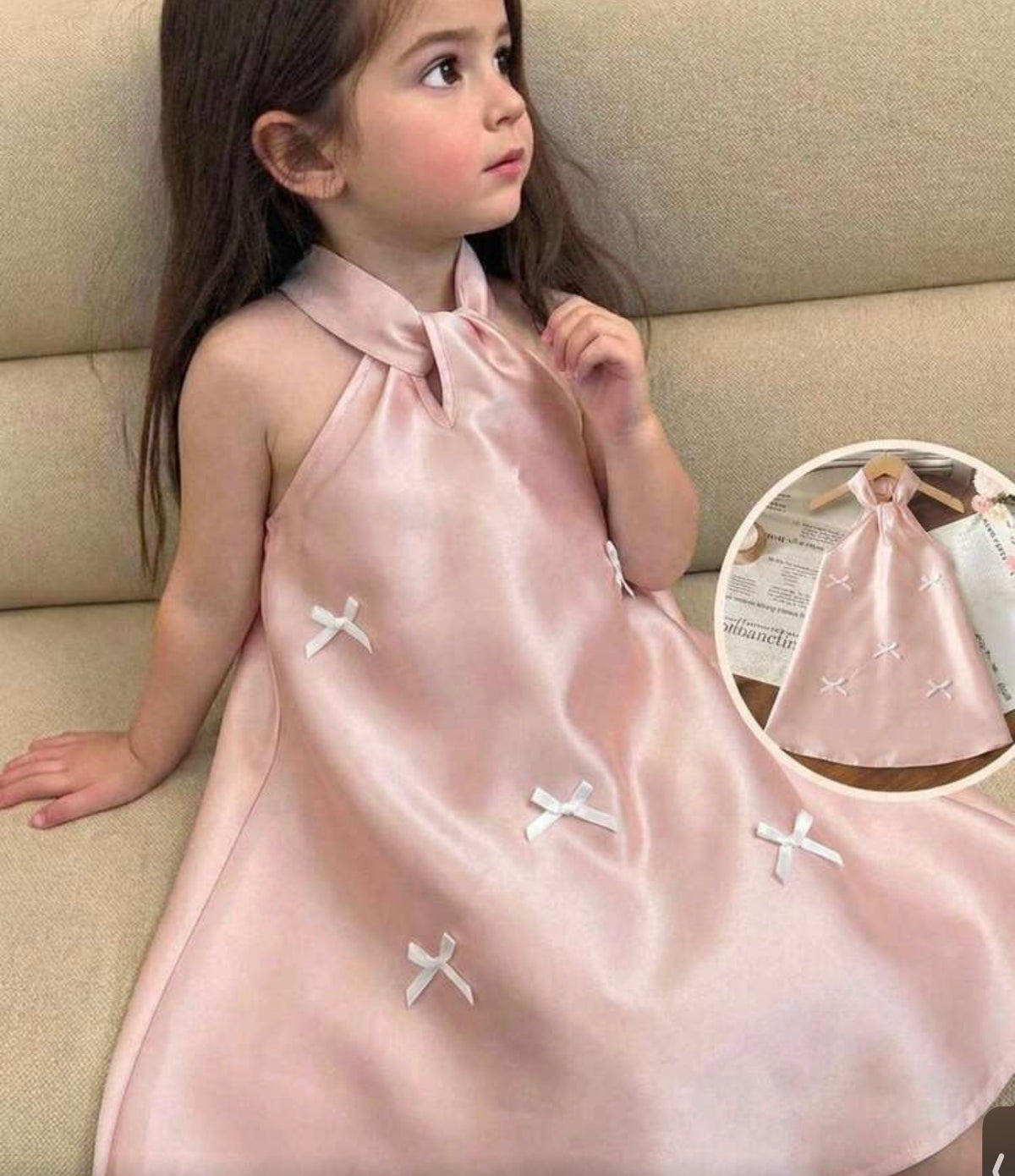 Milky Pink Halter A-Line Dress With Bows