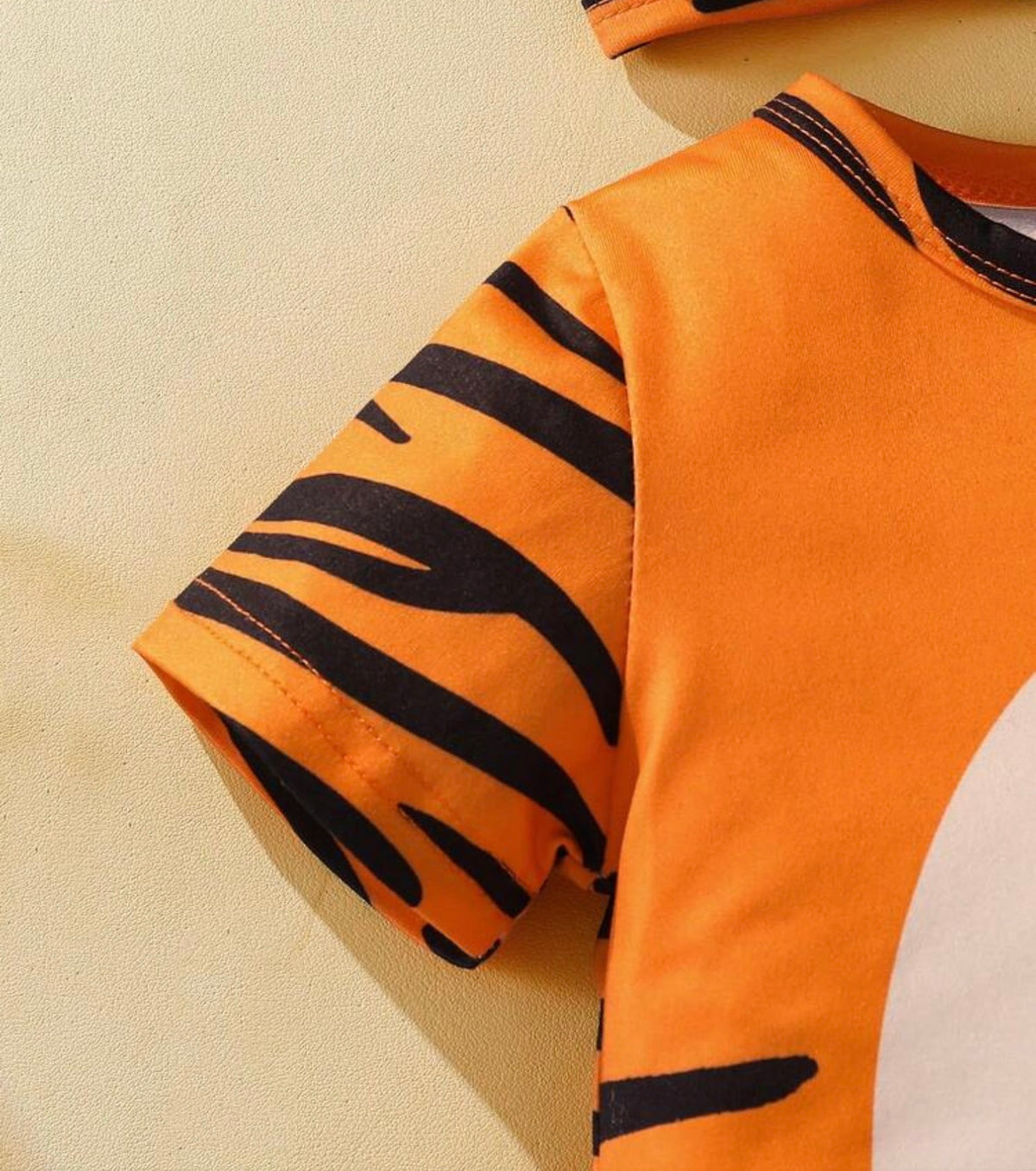 2pcs/Set Short Sleeve Tiger Romper + Hat Set,