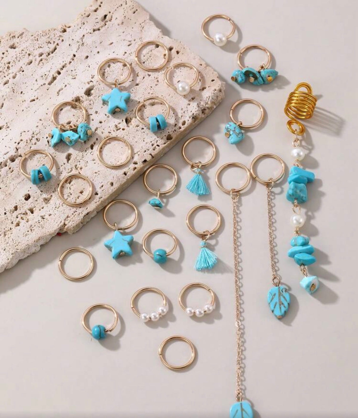 25pcs Western Cowboy Gold Braided Hair Rings With Moon, Star, Cactus, Horseshoe, Hat, Boot Charms, Bohemian Dreadlock Hair Accessories