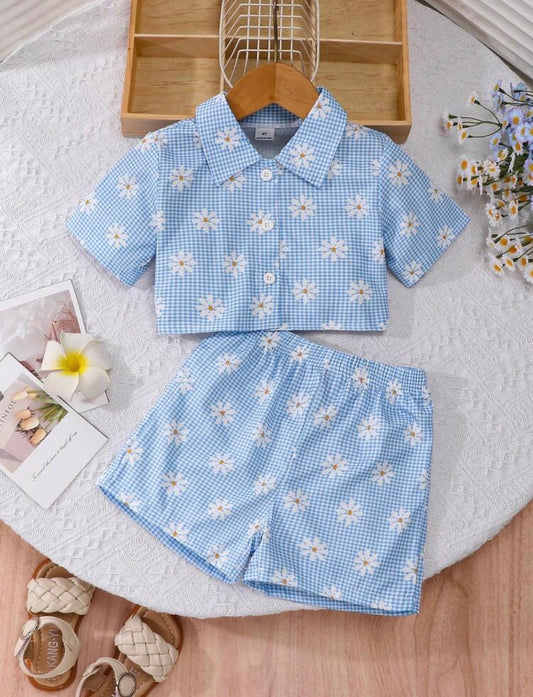 Plaid Print Daisy Shirt + Shorts 2 Pieces Outfit