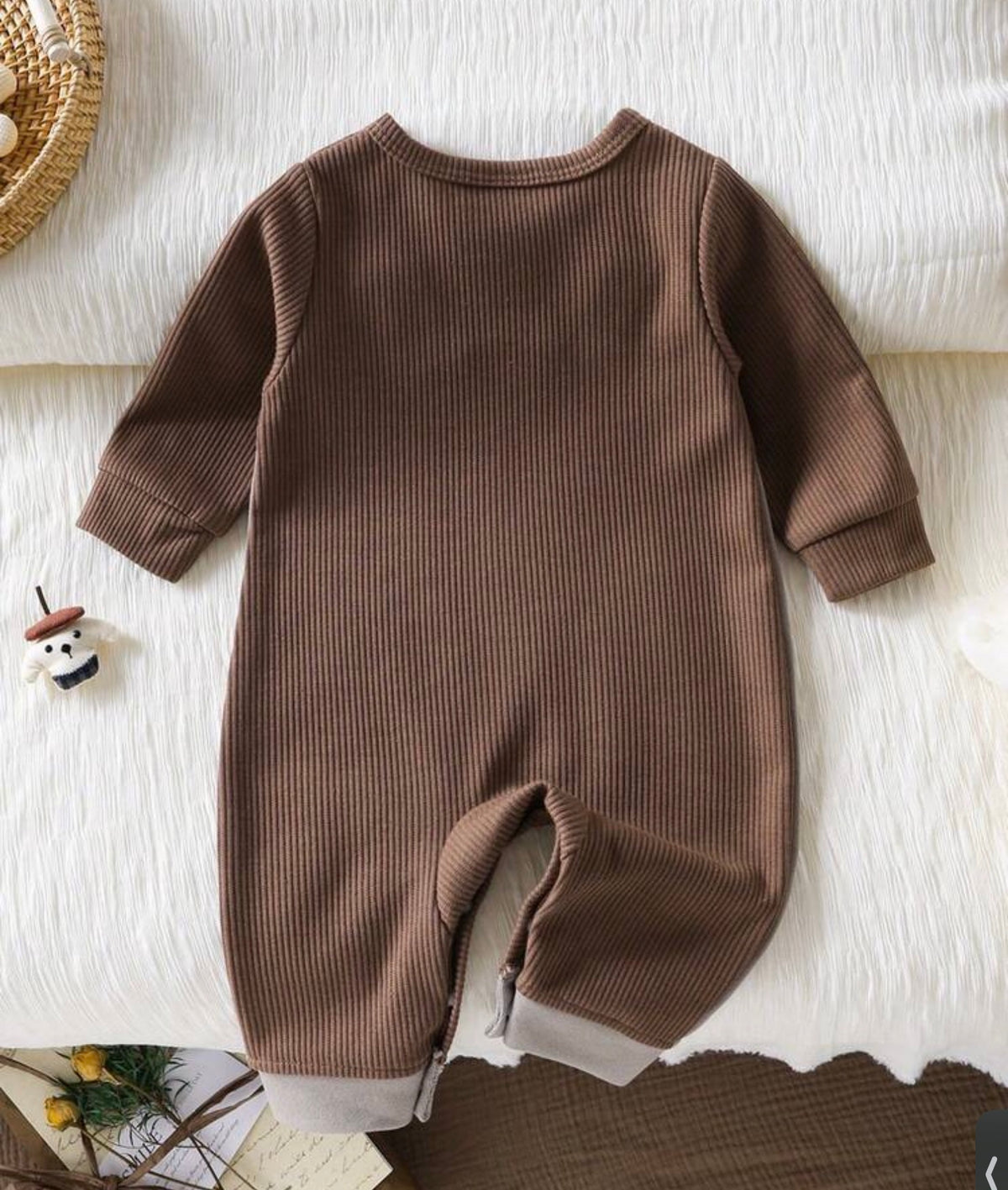 1pc Newborn Baby Cute Bear Jumpsuit, Long Sleeve Jumpsuit With Suspender Design