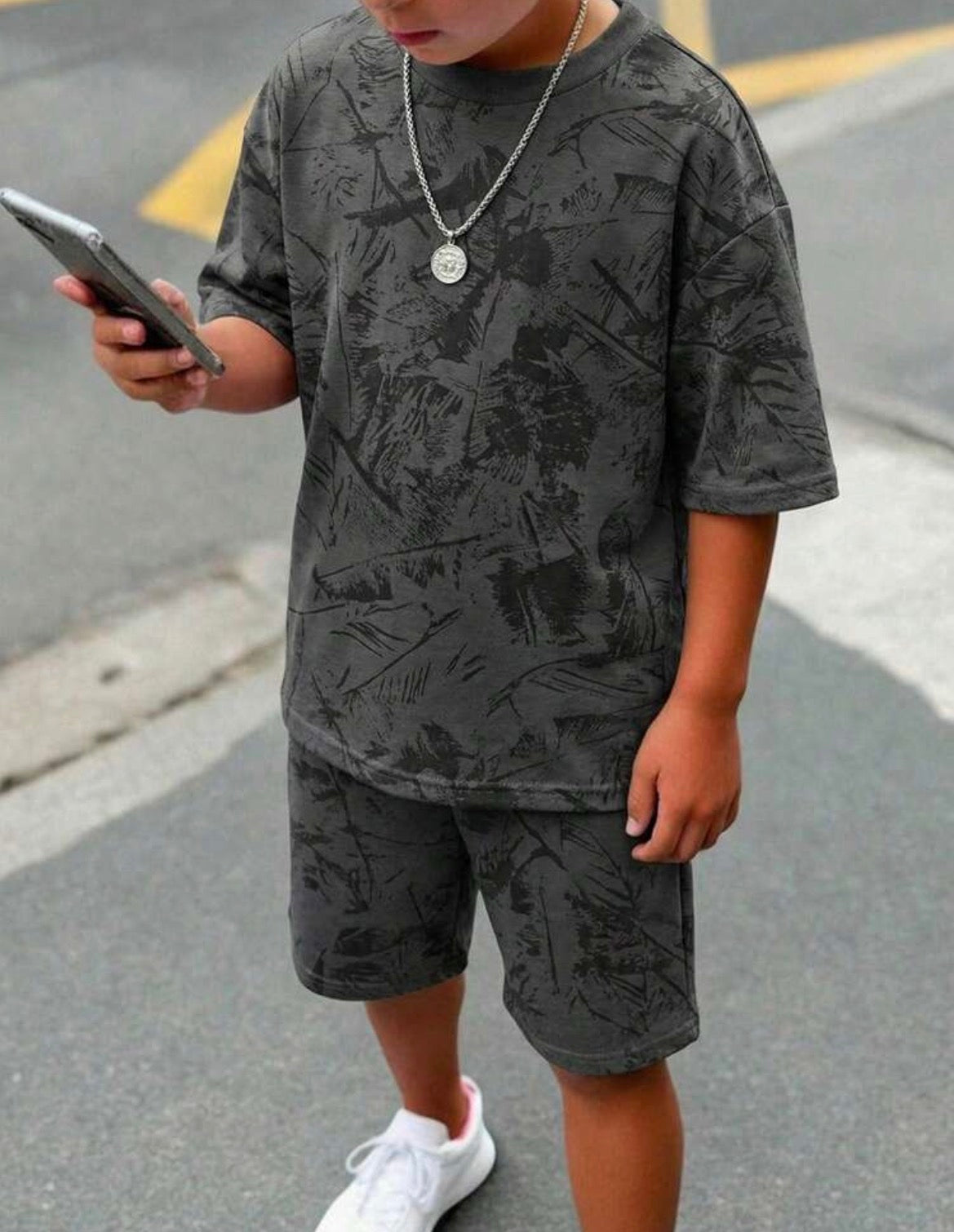 2pcs/Round Neck Short Sleeve T-Shirt And Shorts