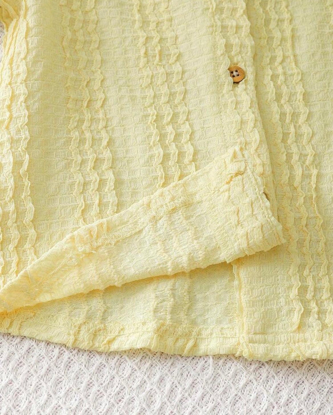 Chinese Collar Short Sleeve Outfit & Yellow Textured Shirt & Straight Leg Pants