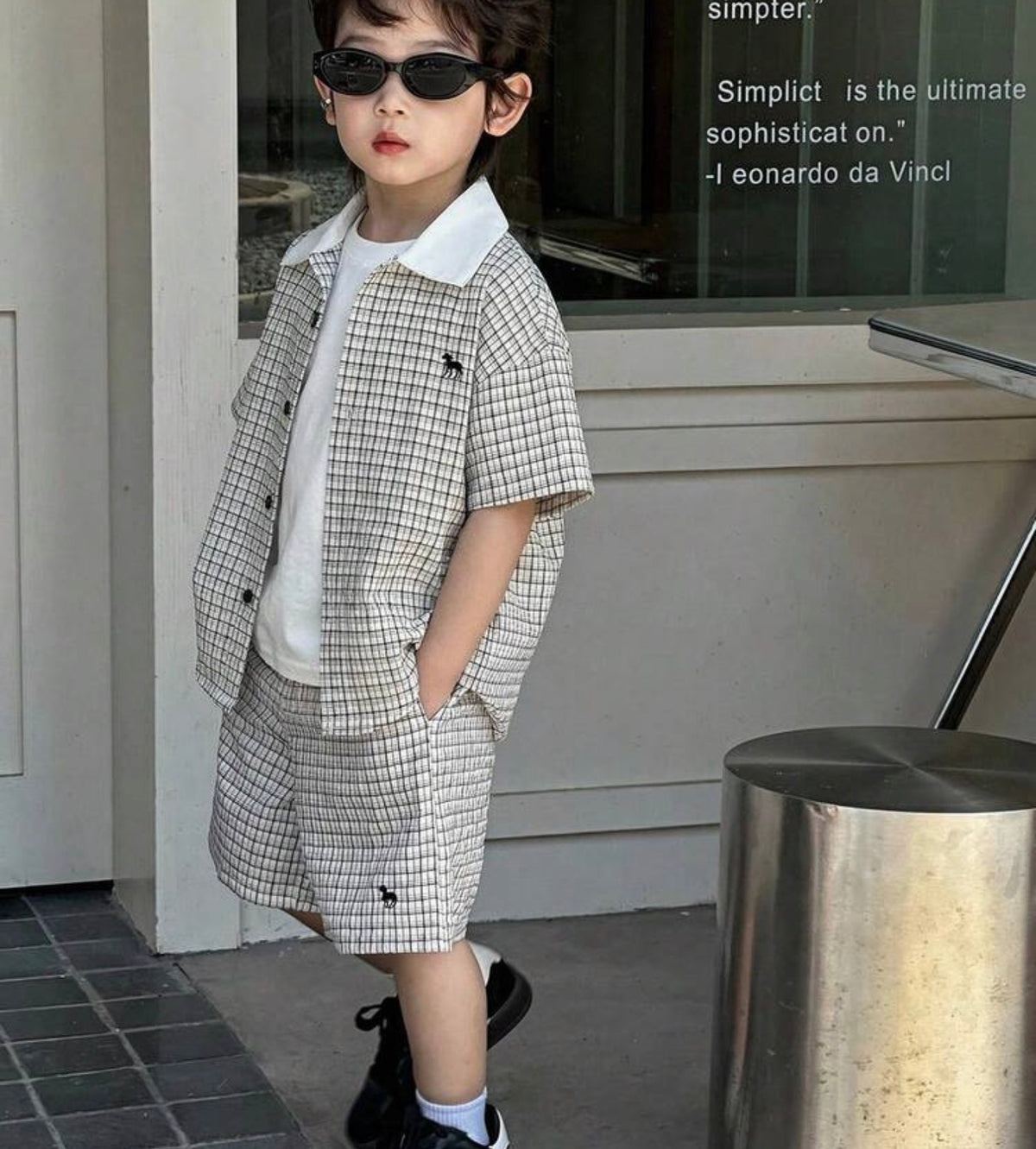 Plaid Short Sleeve Shirt And Shorts