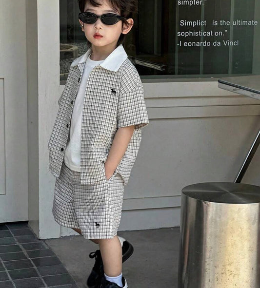 Plaid Short Sleeve Shirt And Shorts