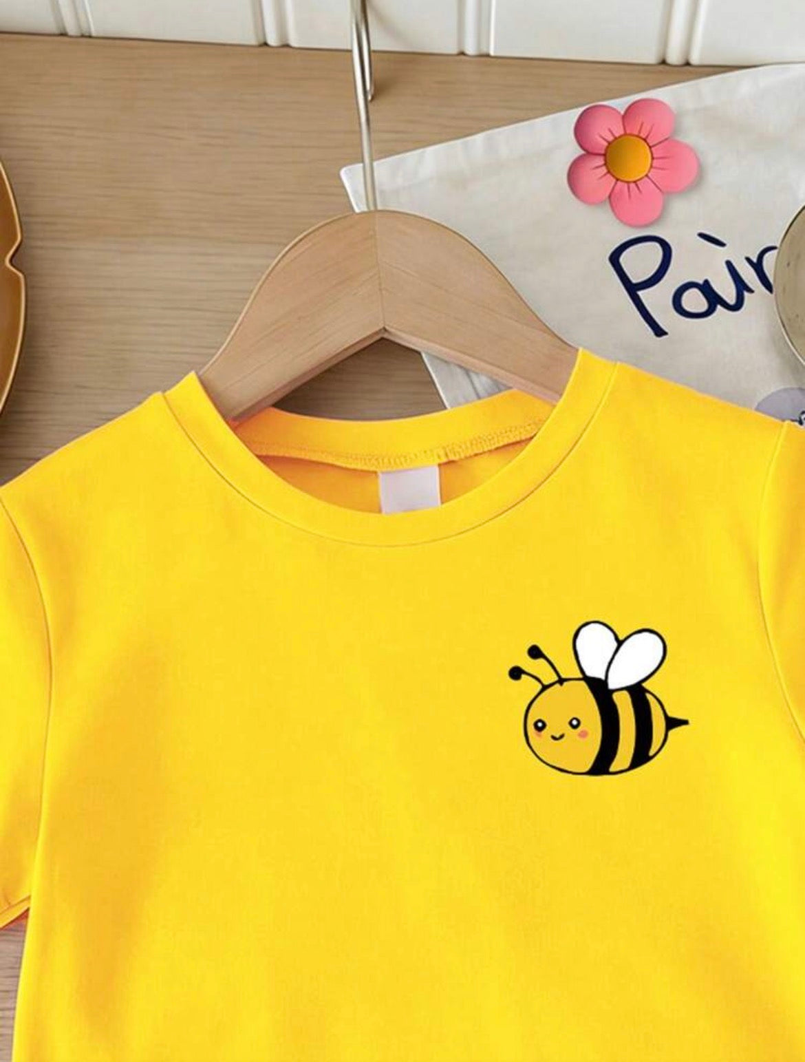 Bee&Floral Print Striped Short Sleeve T-Shirt+Shorts