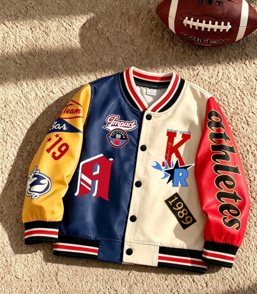1pc Boy Sports Casual Baseball Jacket With Letter & Number