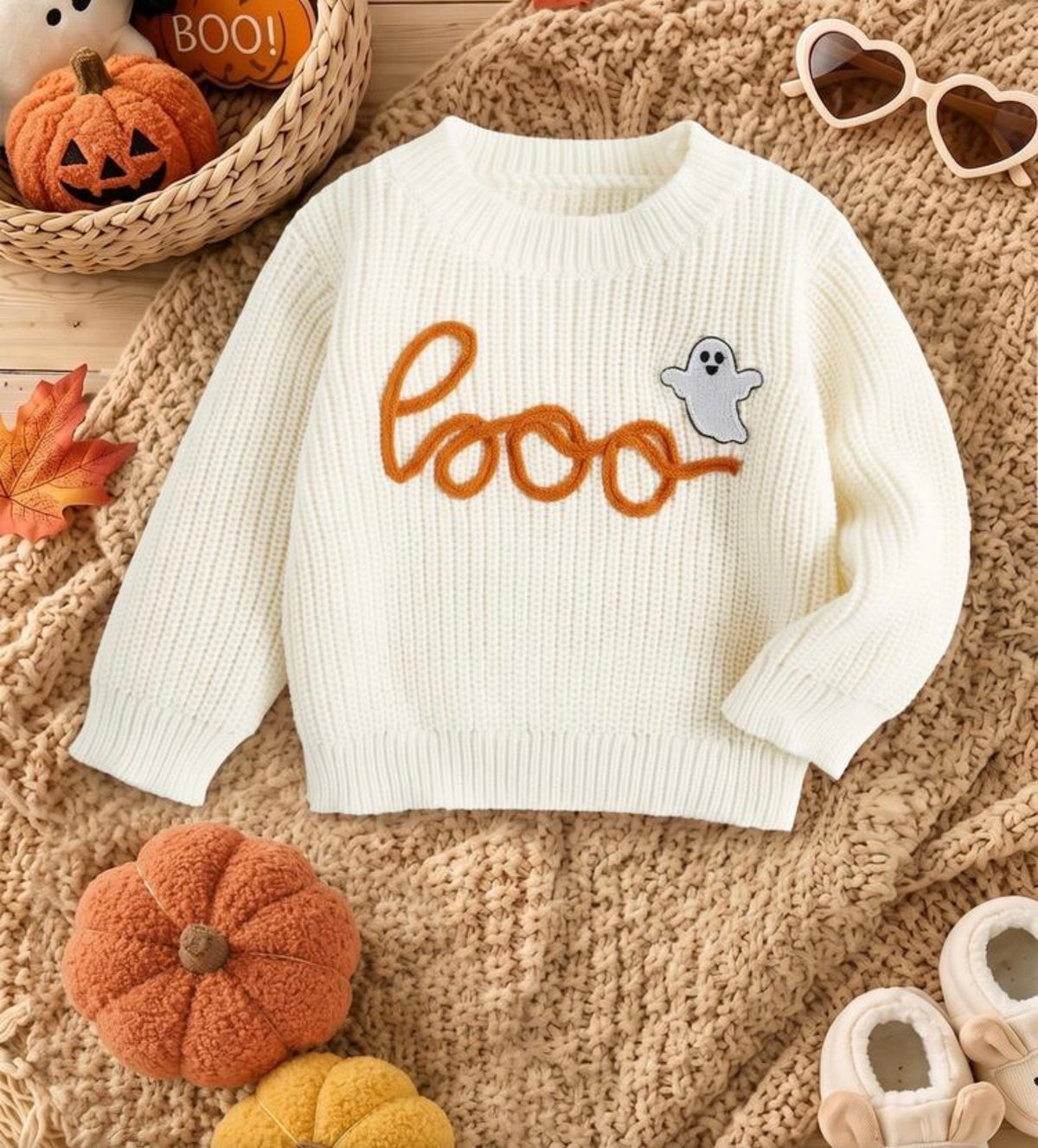 1pc Round Neck Sweater With "Baby" Embroidery Letter And 3D Flower