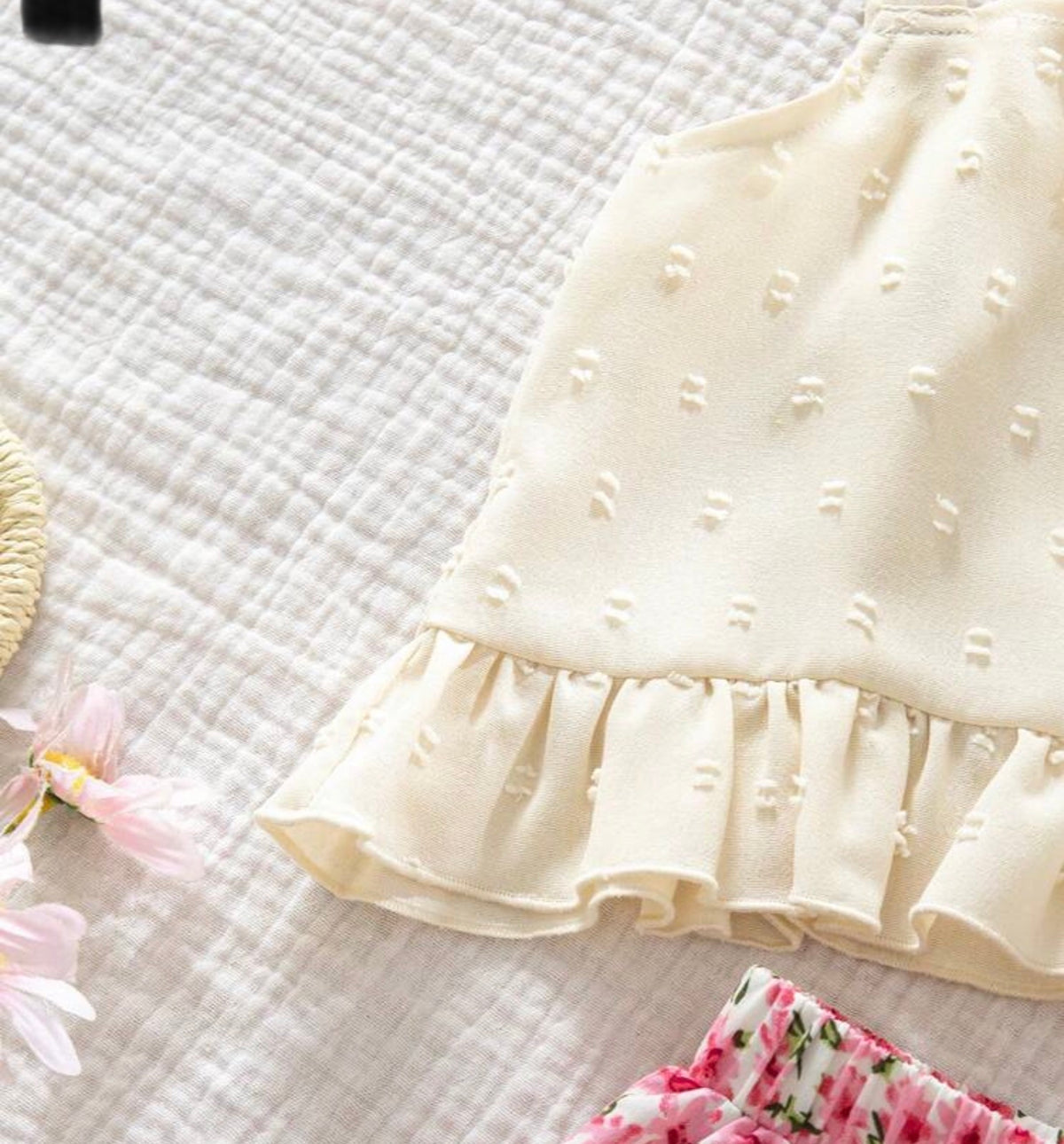 2pcs Woven Floral Applique Casual Vest And Ditsy Floral Pants