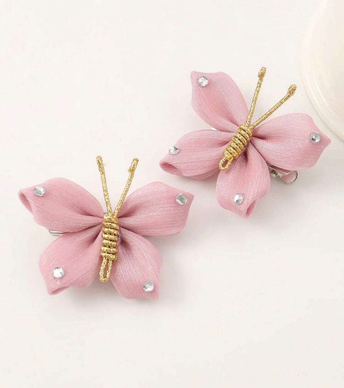 2pcs Girls' Pink Rhinestone Butterfly Hair Clips Set
