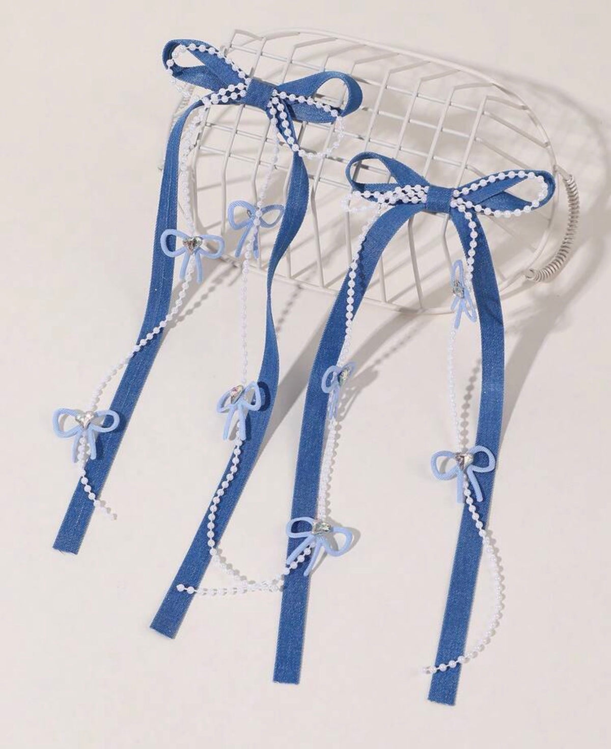 2pcs Blue Long Ribbon Hair Bows