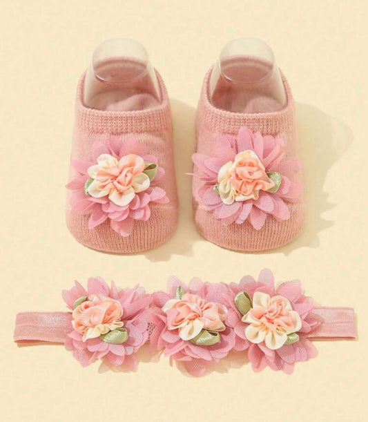 Flower Decorated Princess Style Headband 1pc + Anti-Slip Floor Socks