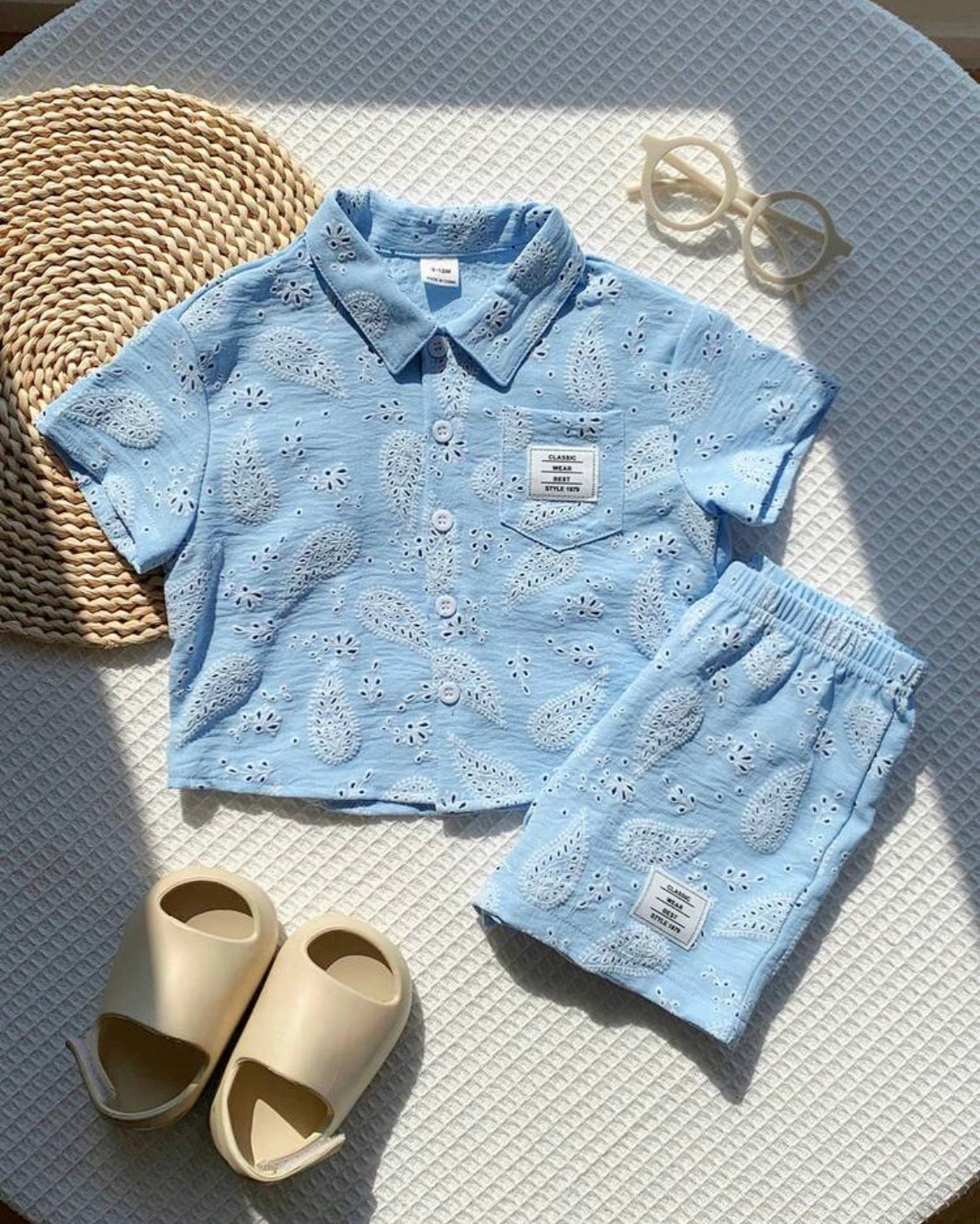 2pcs Baby Blue Shirt And Blue Shorts