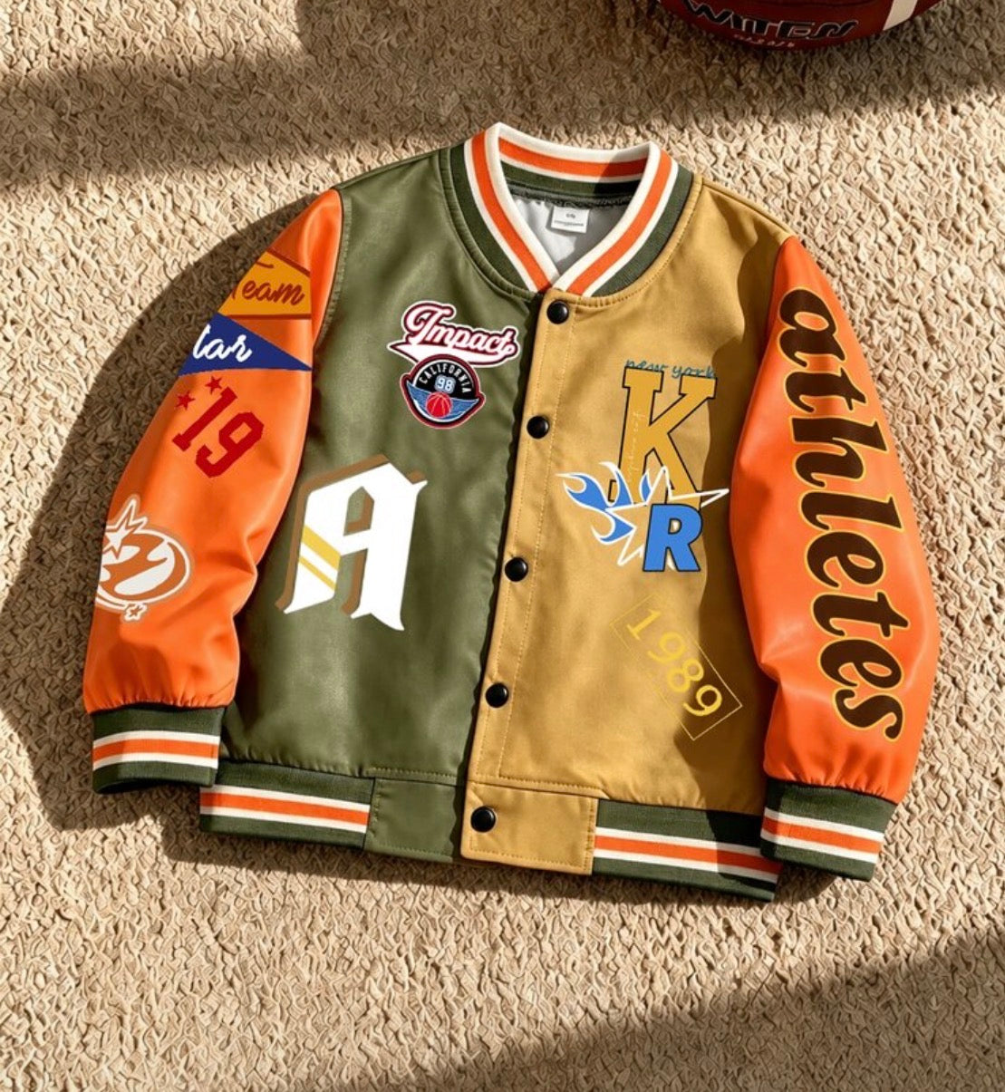 1pc Boy Sports Casual Baseball Jacket With Letter & Number