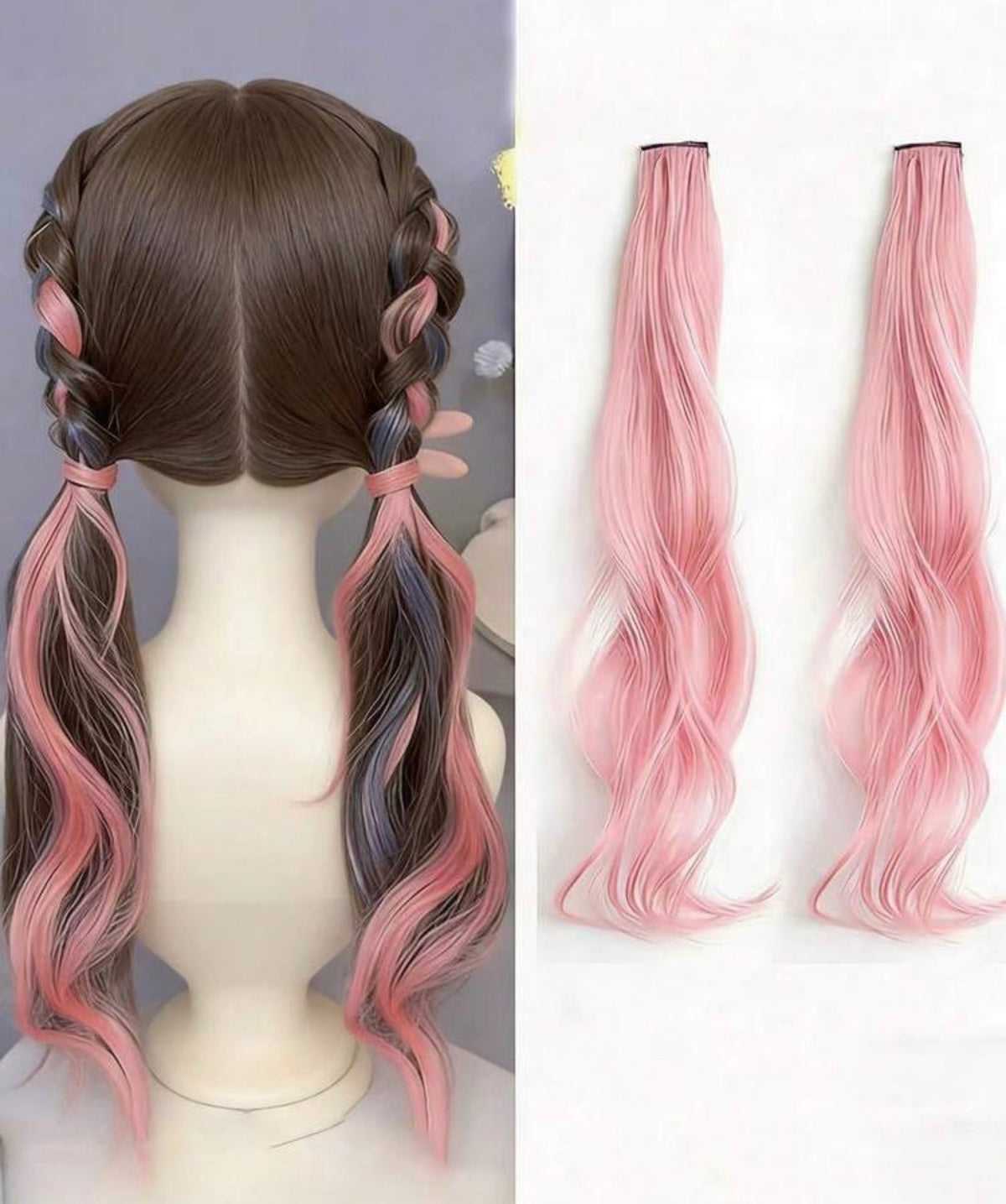 2pcs Pink Dopamine Curly Wigs