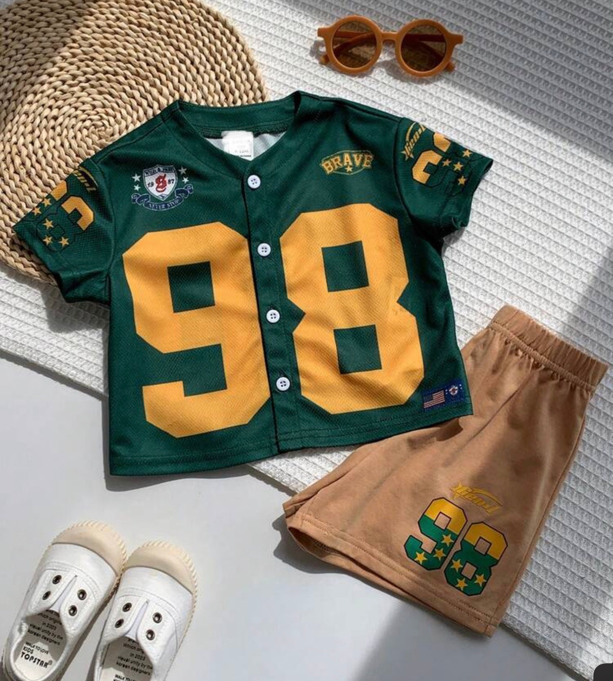 2pcs Unisex Short Sleeve Baseball Shirt And Shorts Set