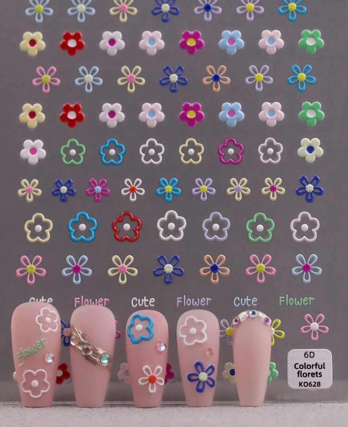 1 Sheet Colorful Floral Macaron Style Nail Art Stickers