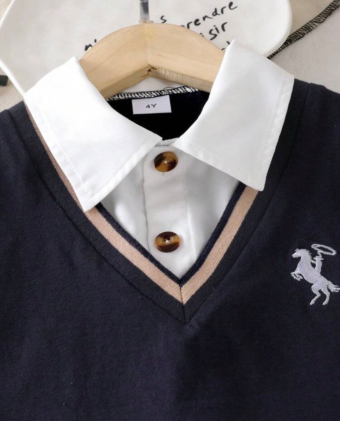 2pcs/Set Polo Shirt With 2 In 1 Design, Stylish Small Pattern Accent, Paired With Beige Casual Elastic Waist Loose Pants