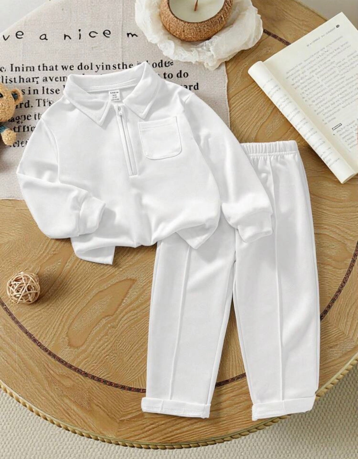 Matching Solid Color Half-Zip Collared Long Sleeve Pullover Top & Waistband-Free Pants