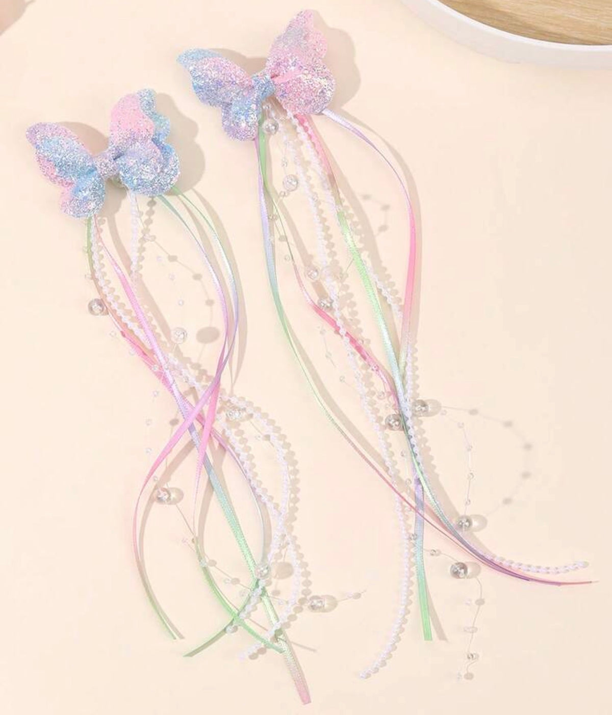 2pcs Shiny Butterfly Tassel Hair Clips