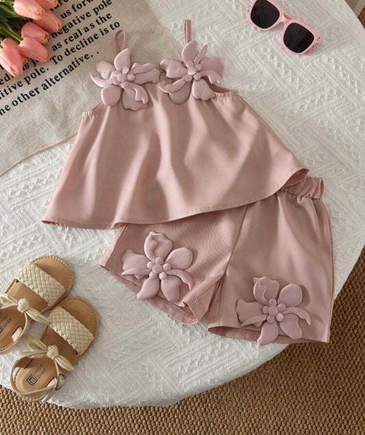 2pcs/Set 3D Floral Camisole Top And Shorts