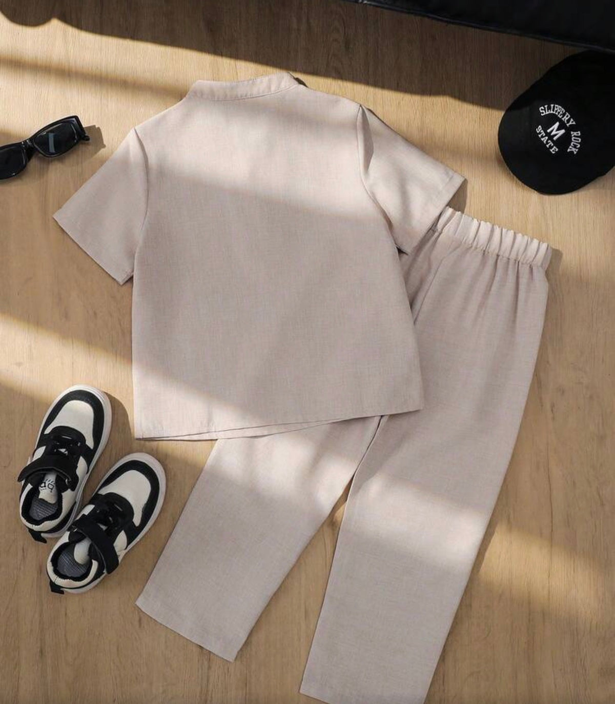 2pcs Short Sleeve V-Neck Shirt & Long Pants Set
