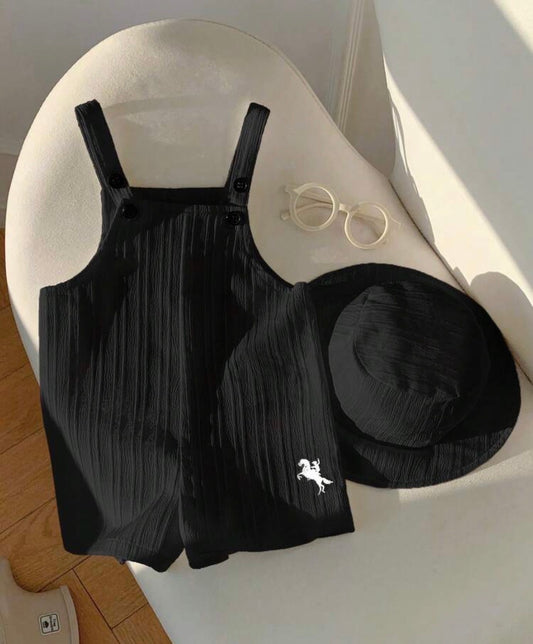 Newborn Baby Boy/Girl Casual Versatile White Romper With Bib Pants And Sun Hat Set,