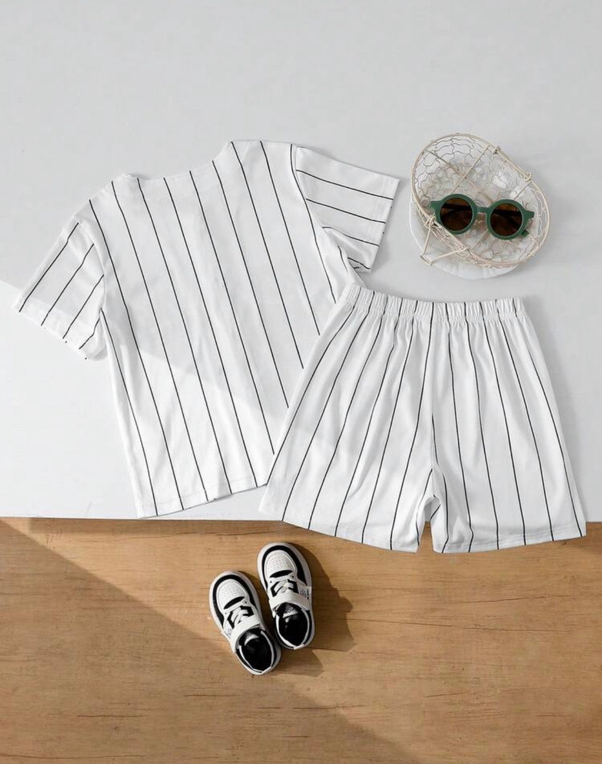 2pcs/Set Baseball Tee With   Ribbed Short Sleeve Top And Shorts Set
