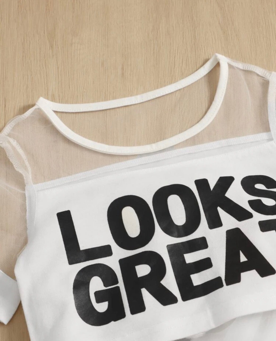 Slogan Graphic Contrast Mesh Tee & Skort