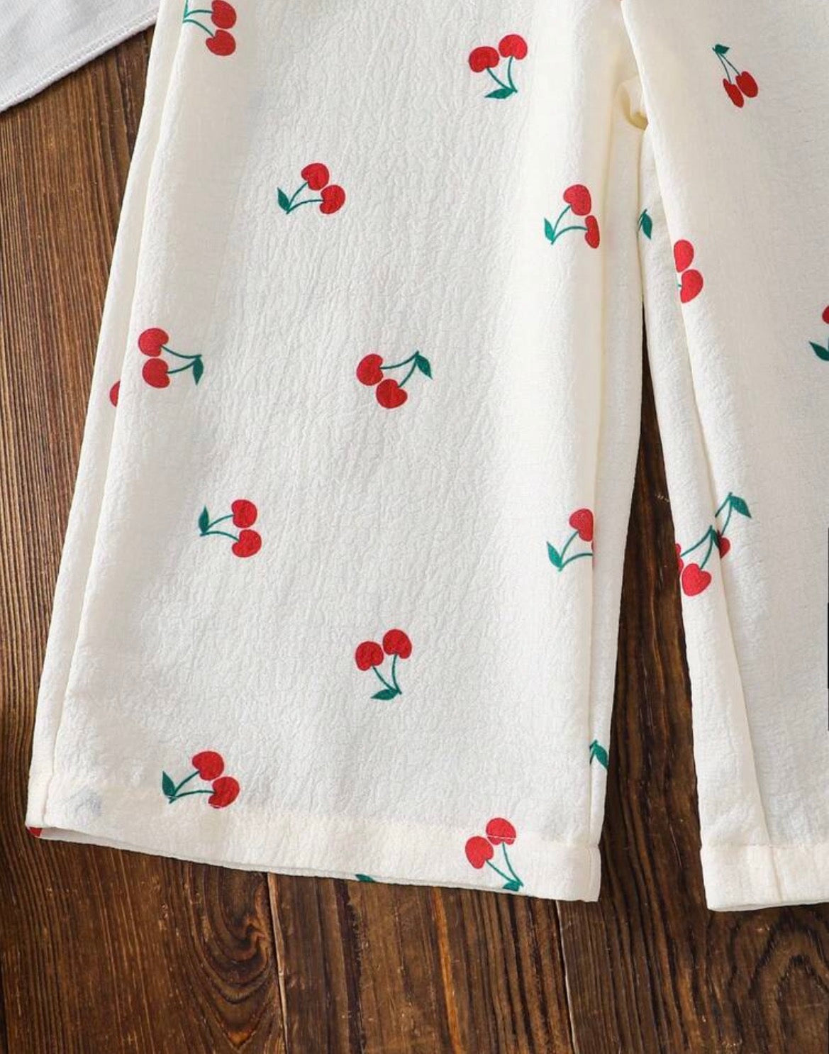 Cherry Print Sleeveless Cardigan + Elastic Waist Cherry Print Casual Pants
