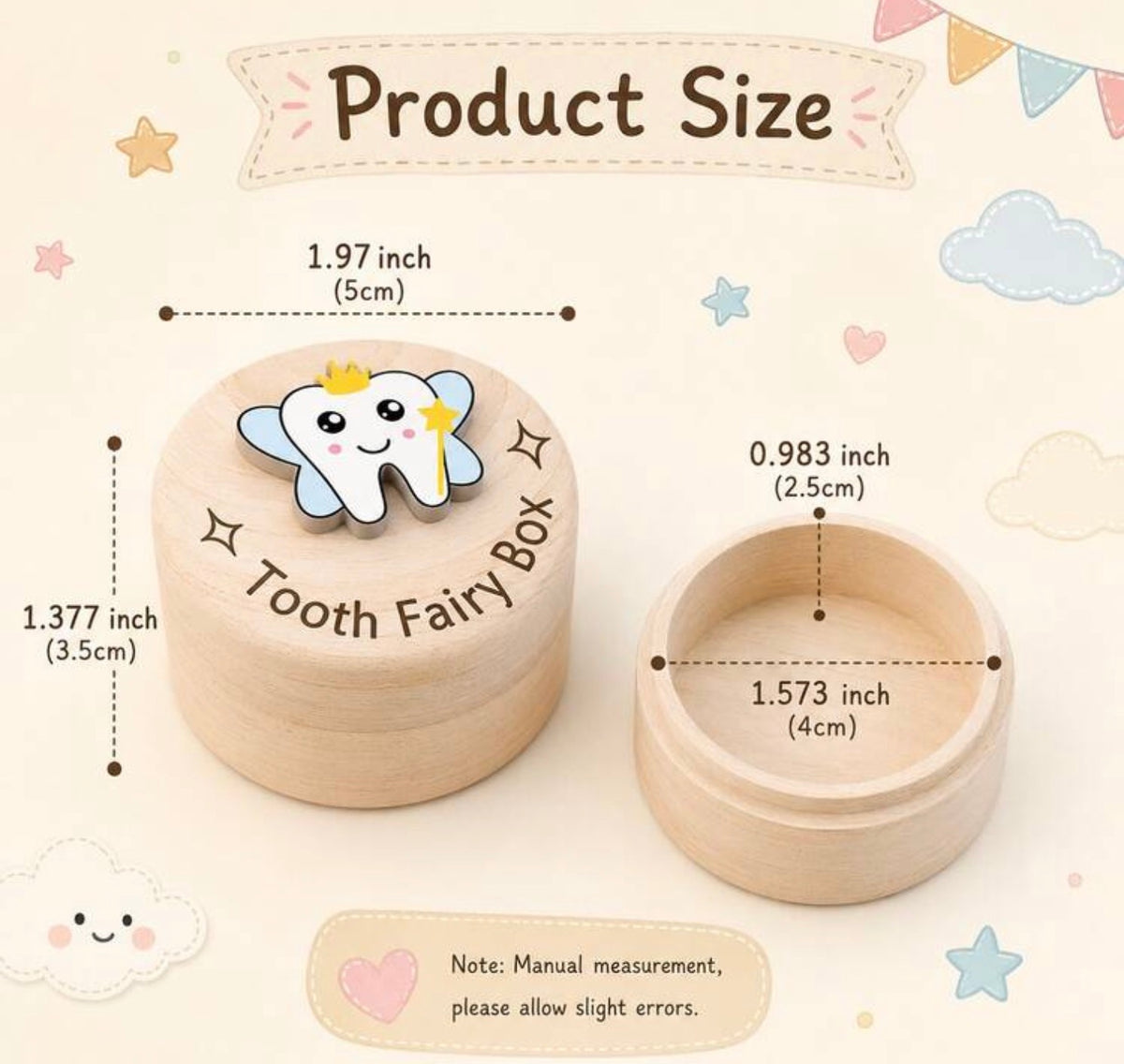 Tooth Fairy Box, Cute 3D Tooth Carved Wooden Box