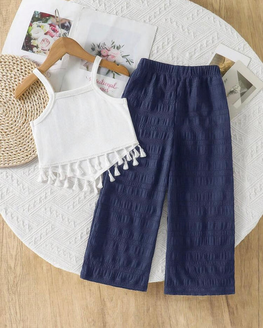 2pcs/Set 3D Embroidery Decor Camisole With Asymmetrical Hem Casual Pants