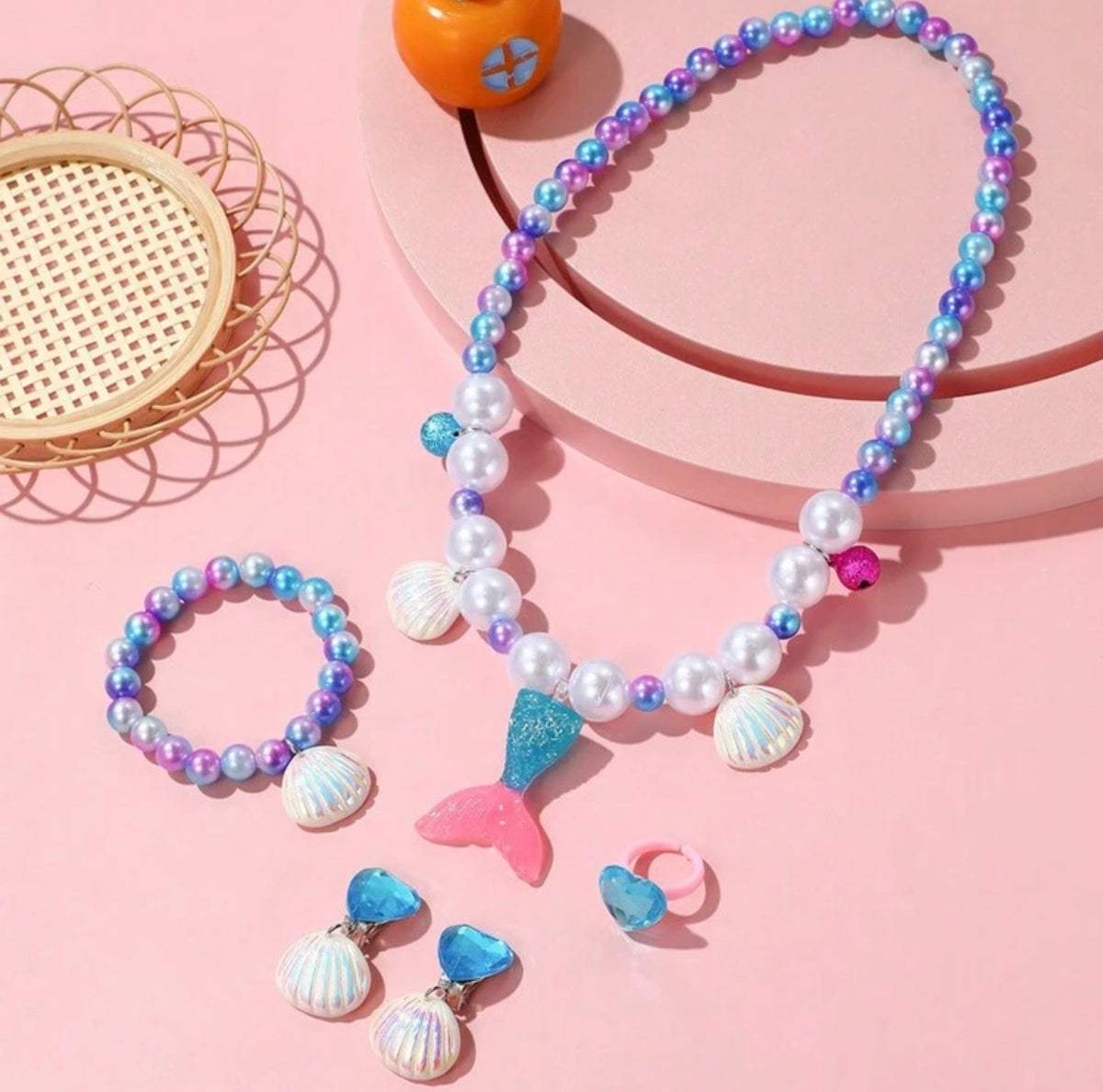 5pcs/Set Mermaid Faux Pearl Necklace Jewelry