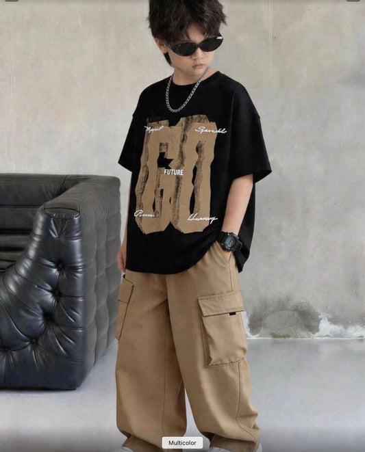 2pcs/Streetwear City Break Loose Fit T-Shirt And Cargo Pants