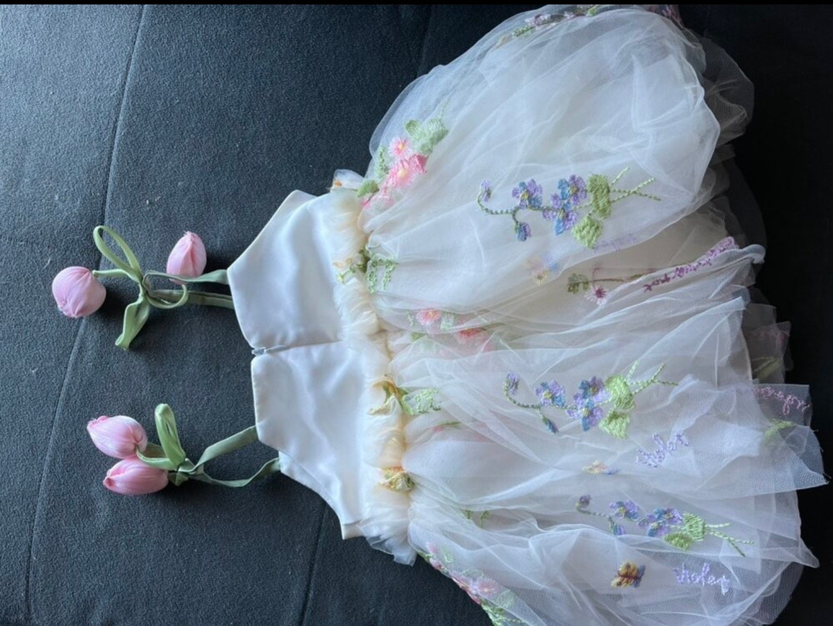3D Floral Embroidered Princes dress Spaghetti Strap