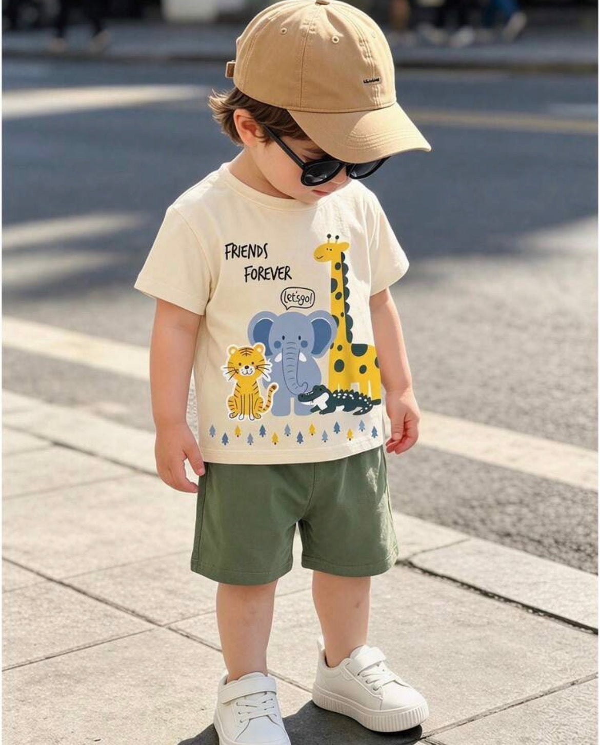 Animal Print Short Sleeve T-Shirt And Shorts Set