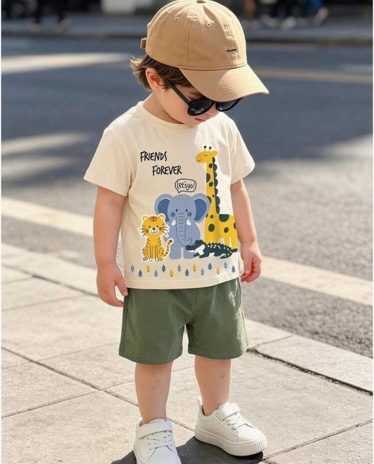 Animal Print Short Sleeve T-Shirt And Shorts Set
