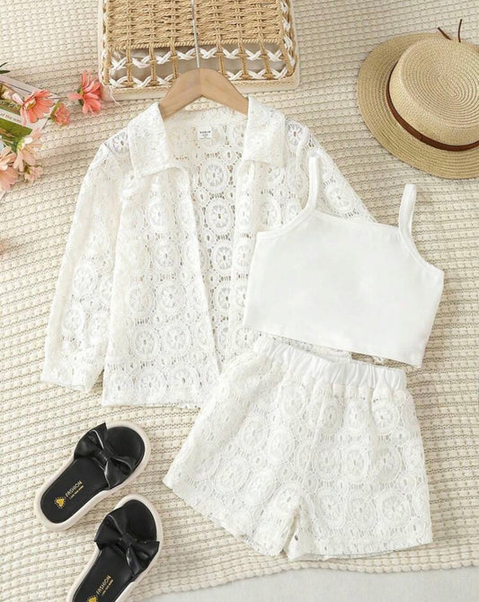 Lace Shirt, Shorts And Camisole Vest Outfit