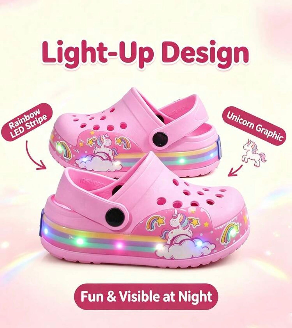LED Light-Up Unicorn Clogs