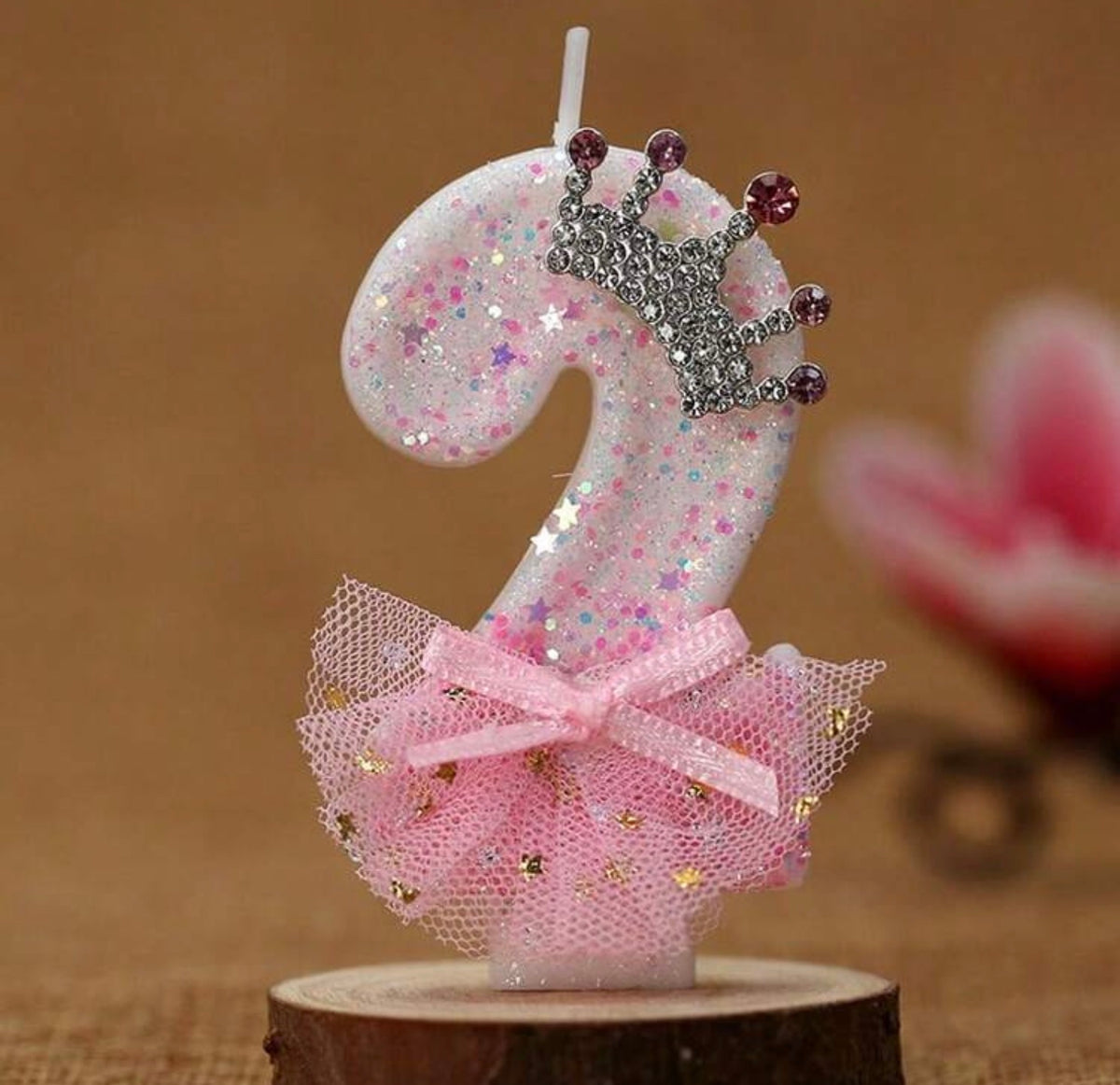 1pc Birthday Number Candle Crown Pink Dress