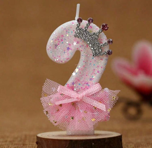 1pc Birthday Number Candle Crown Pink Dress